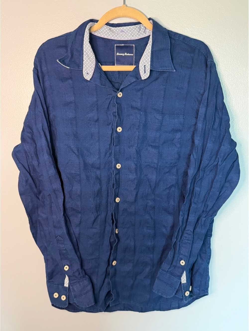 Tommy Bahama Men's Linen Button-Up Shirt, Navy Blue, Size L